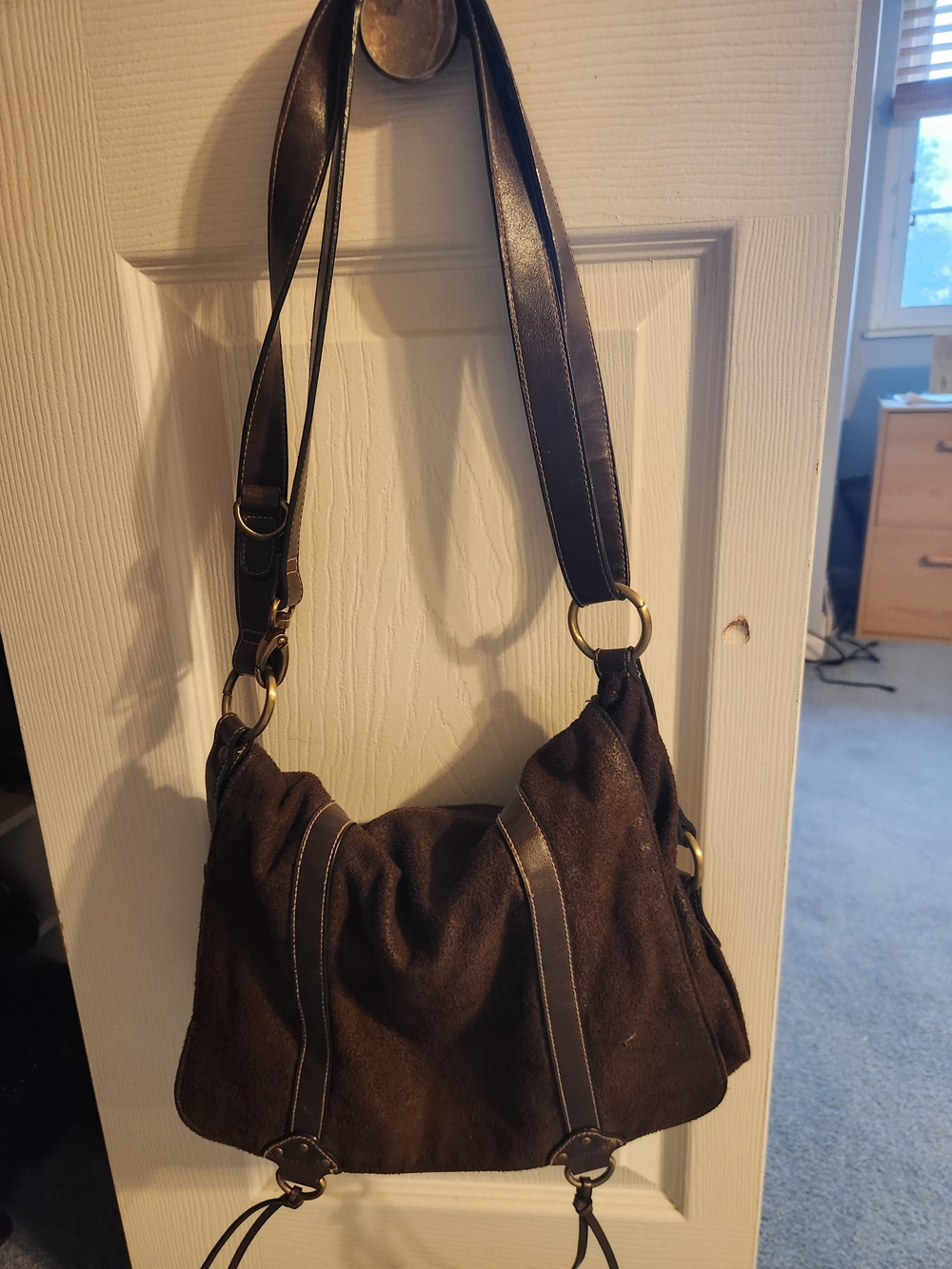 Bass Brown Suede Shoulder Bag with Leather Straps
